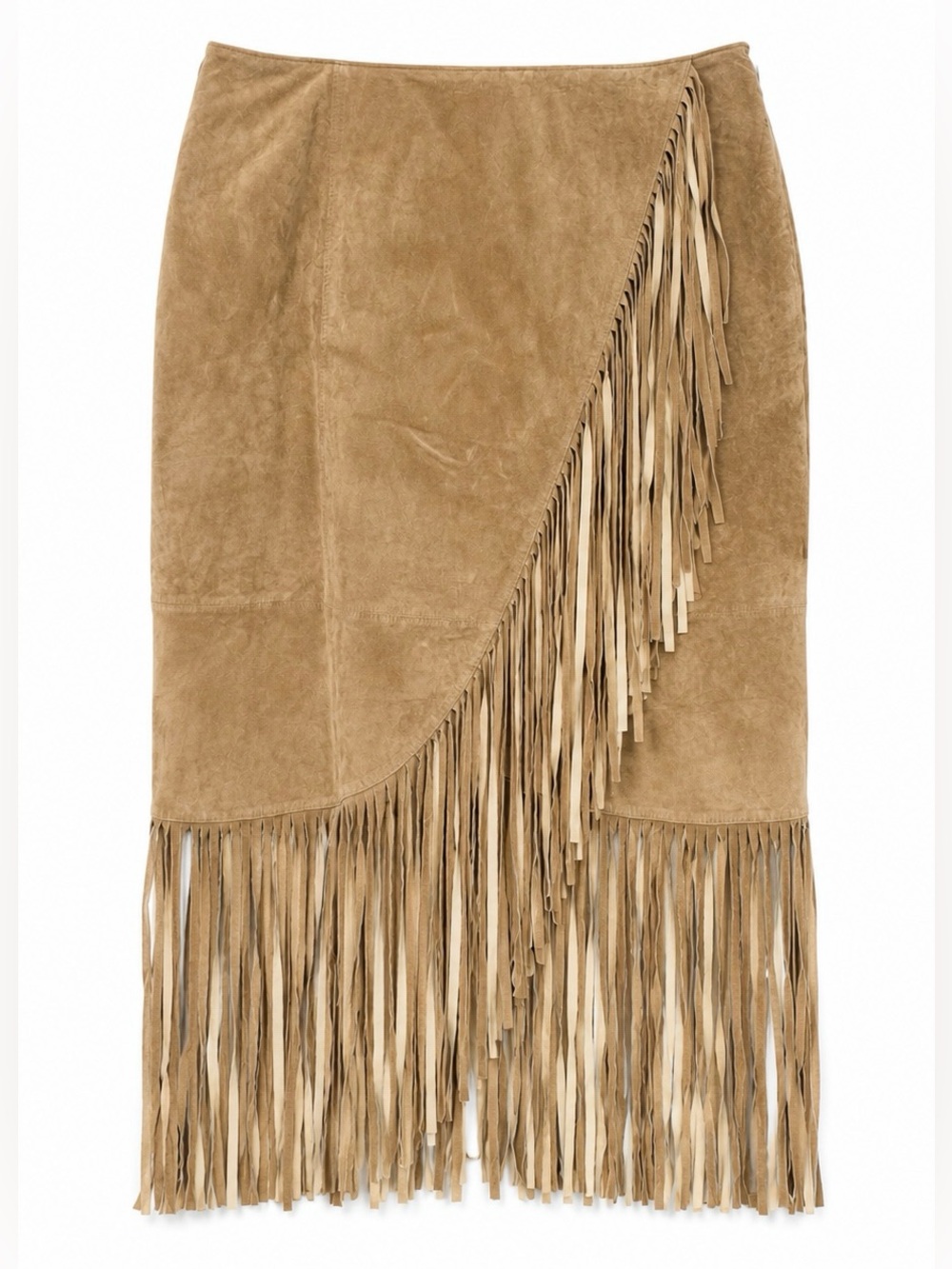 Vintage 90s Chaarm NY Suede Fringe Wrap Look Western Cowgirl Skirt 15/16